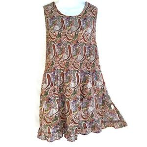 Neggc Coverup Tunic Dress Paisley Button Side Ruffle Hem M